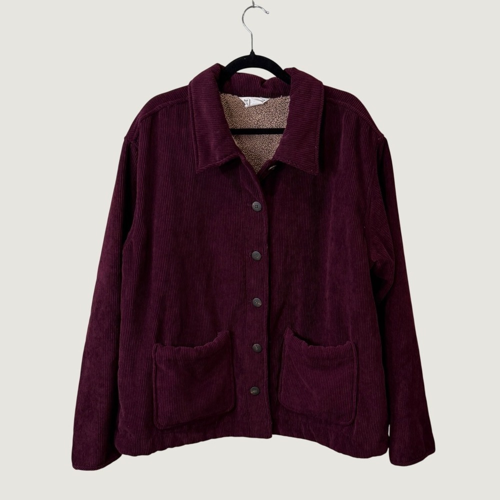 Boston Traders Corduroy Sherpa Lined Jacket Burgundy XL Cozy Comfy Cabincore